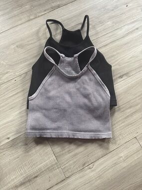 Free People Ribbed Racerback Crop Top in Black and Light Gray